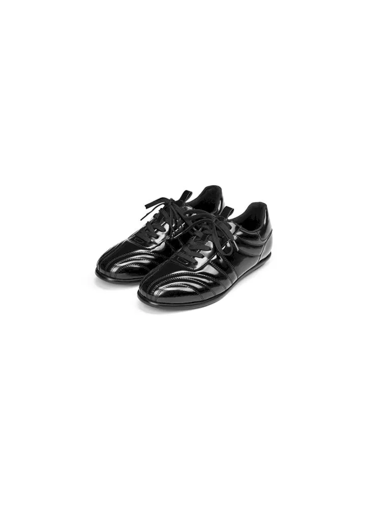 Glossy Black Stand-Up Lace-Up Sneakers【s0000006654】