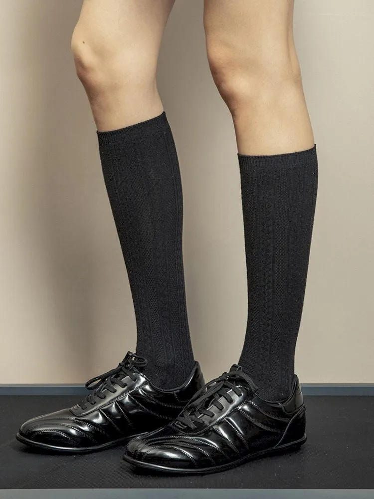 Glossy Black Stand-Up Lace-Up Sneakers【s0000006654】