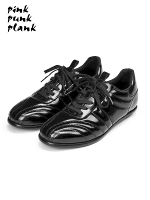 Glossy Black Stand-Up Lace-Up Sneakers【s0000006654】