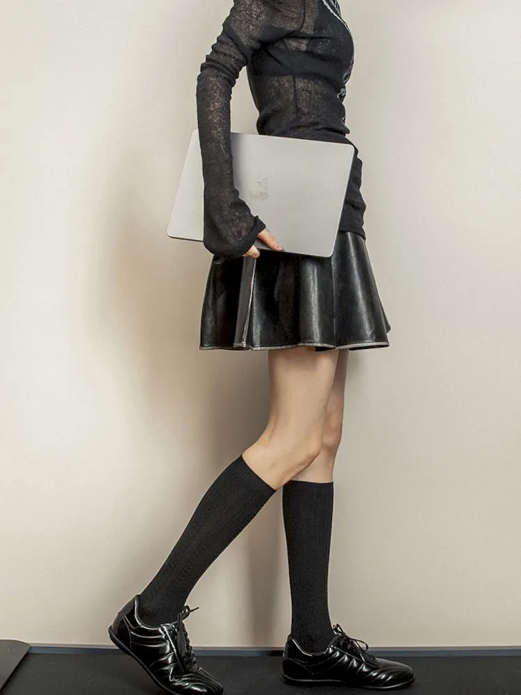 Glossy Black Stand-Up Lace-Up Sneakers【s0000006654】