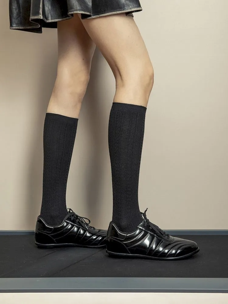 Glossy Black Stand-Up Lace-Up Sneakers【s0000006654】