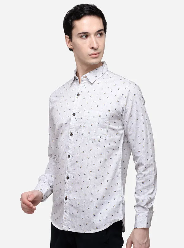 Grey Slim Fit Printed Casual Shirt | Greenfibre