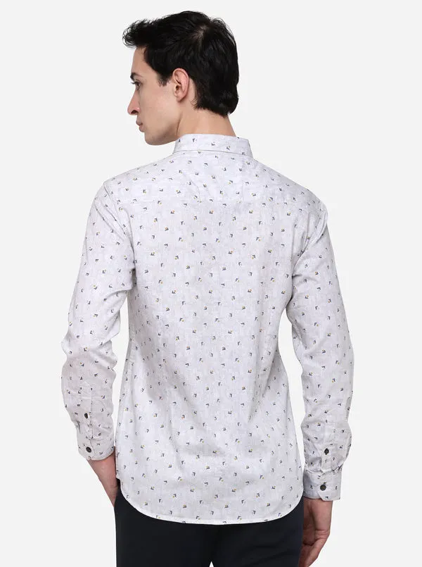 Grey Slim Fit Printed Casual Shirt | Greenfibre