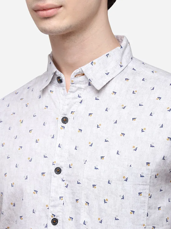 Grey Slim Fit Printed Casual Shirt | Greenfibre