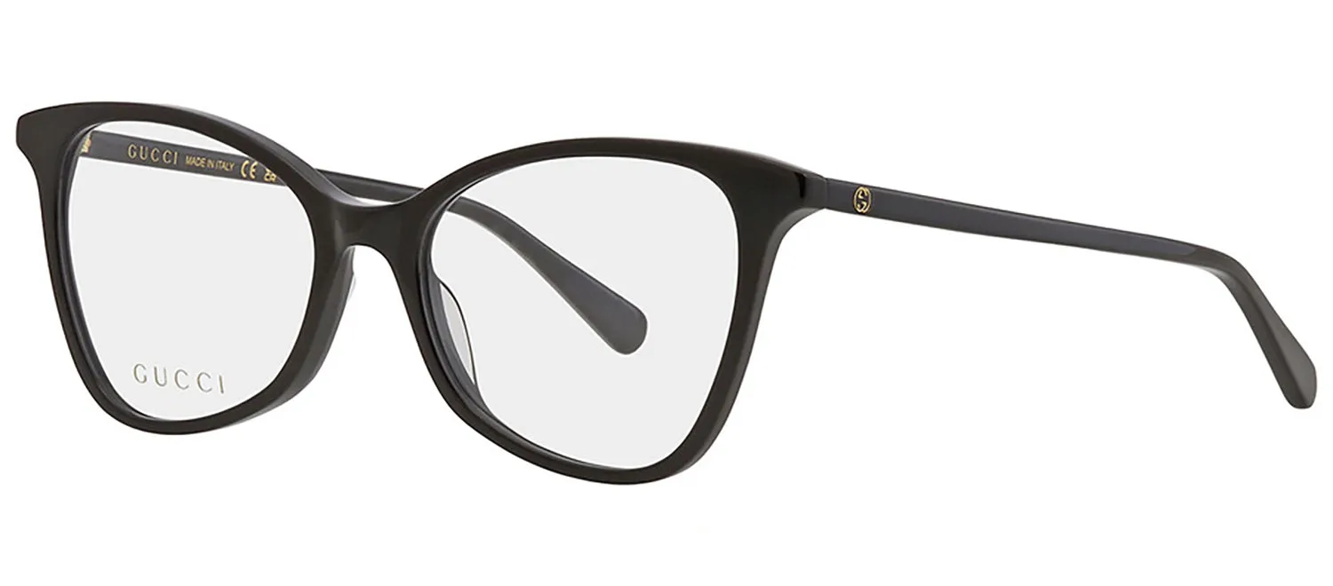 Gucci GUCCI LOGO GG 1360O 001 Cat-Eye Plastic Black Eyeglasses with Logo Stamped Demo Lenses