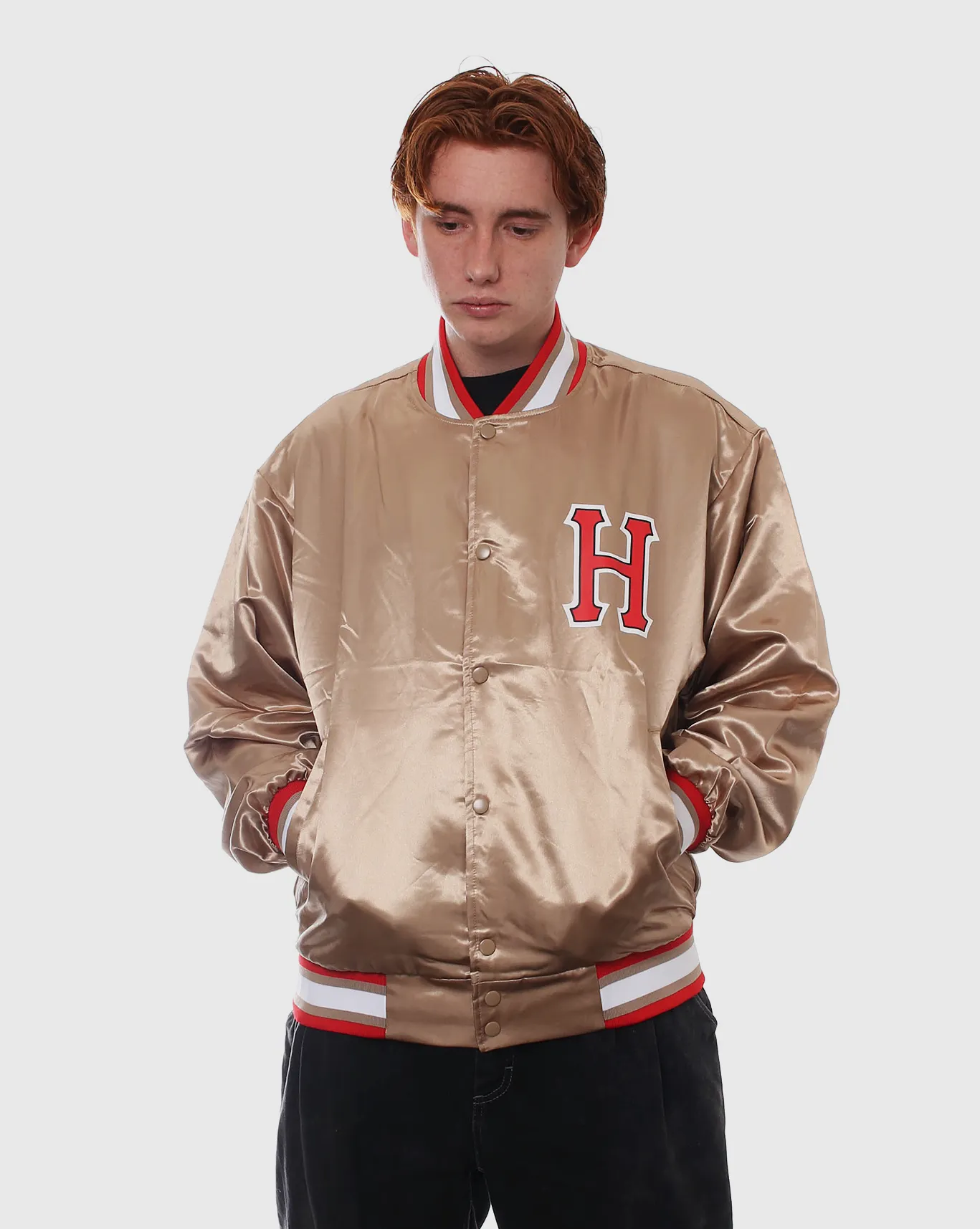 Huf Crackerjack Satin Baseball Jacket - Oat - Sale