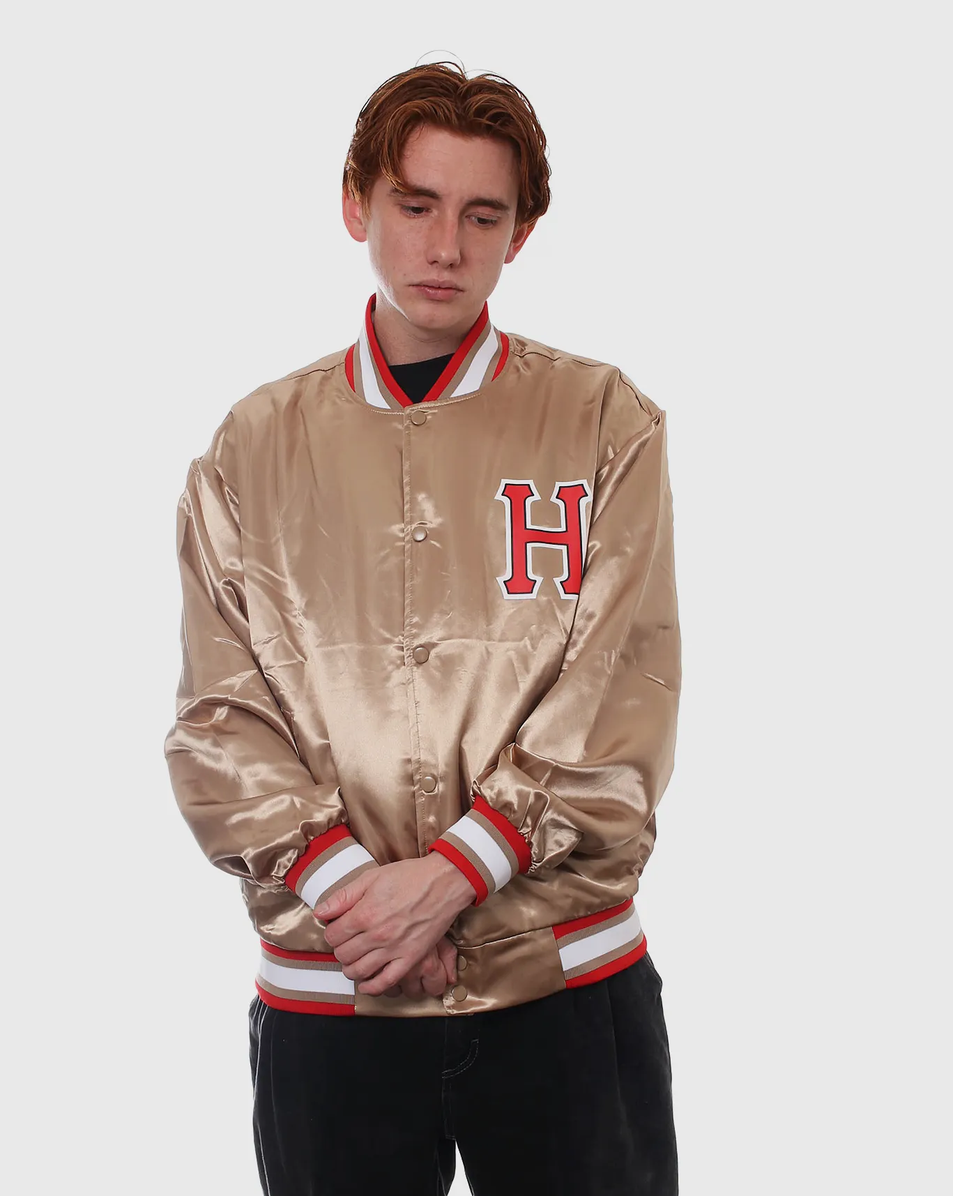 Huf Crackerjack Satin Baseball Jacket - Oat - Sale