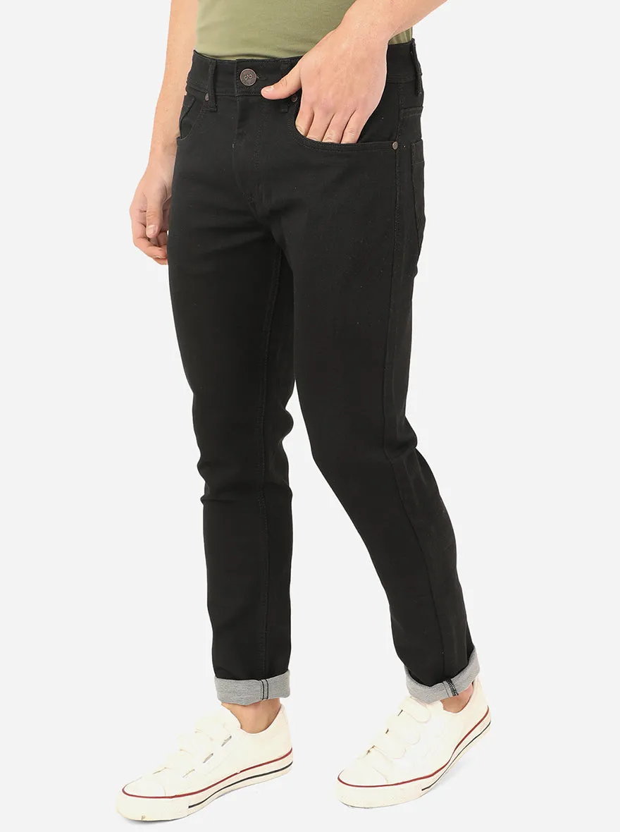 Jet Black Solid Slim Fit Jeans | JadeBlue