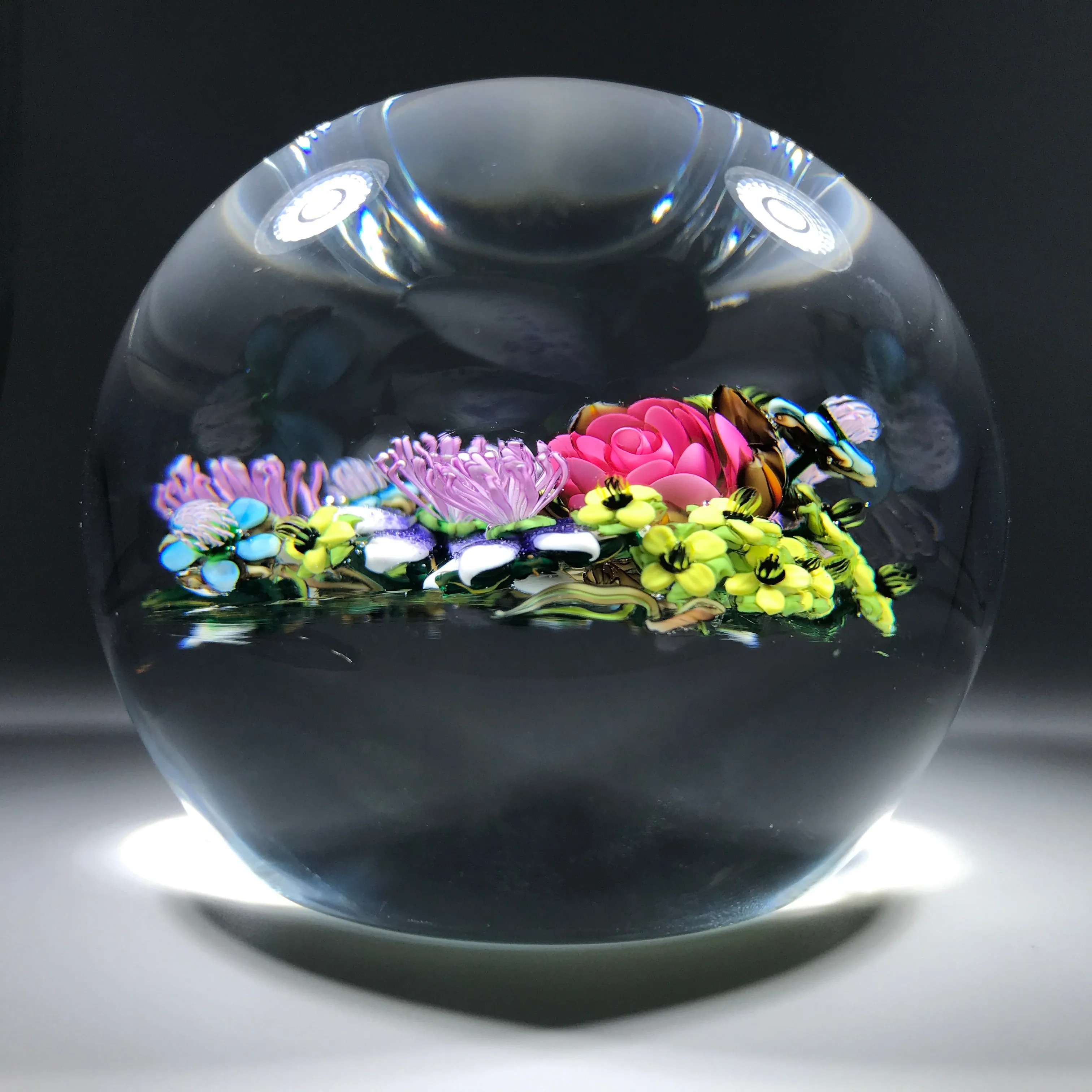 Ken Rosenfeld 2015 Art Glass Paperweight Large Lampwork Flower Bouquet