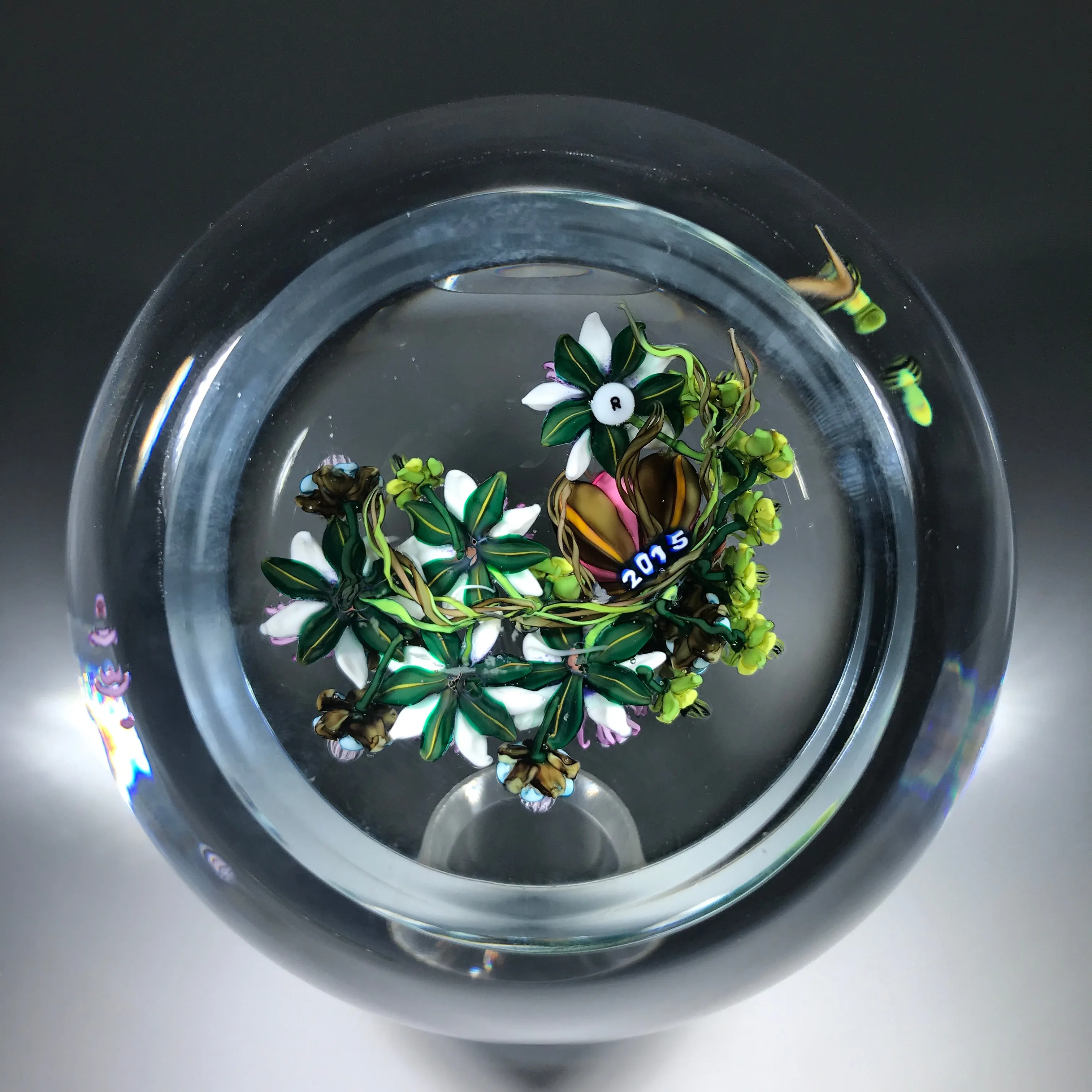 Ken Rosenfeld 2015 Art Glass Paperweight Large Lampwork Flower Bouquet