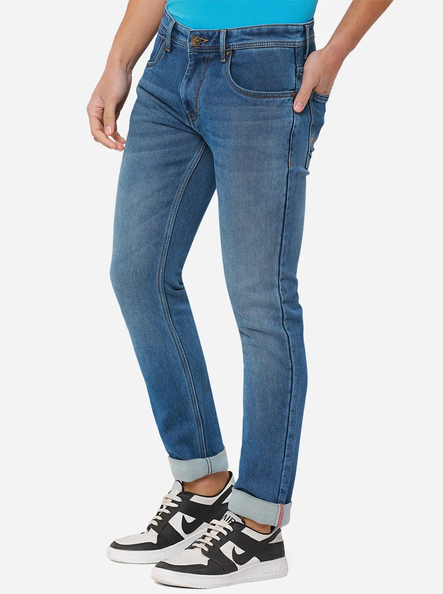 Light Blue Washed Narrow Fit Jeans | Greenfibre