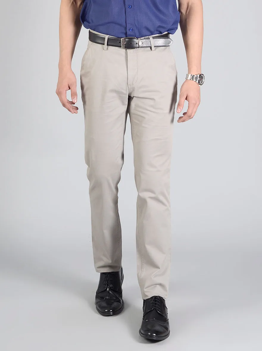 Light Grey Self Textured Slim Fit Casual Trouser | JadeBlue