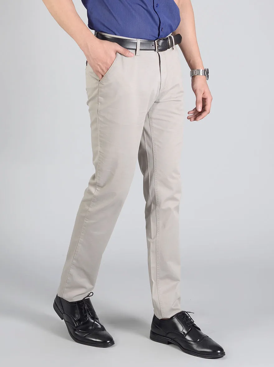 Light Grey Self Textured Slim Fit Casual Trouser | JadeBlue