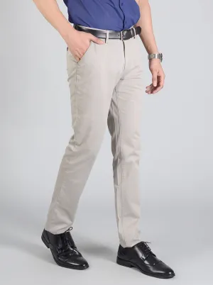 Light Grey Self Textured Slim Fit Casual Trouser | JadeBlue
