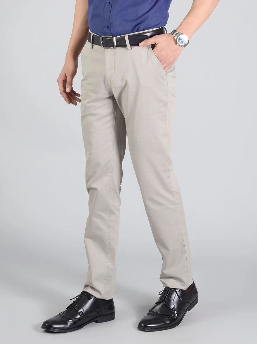 Light Grey Self Textured Slim Fit Casual Trouser | JadeBlue