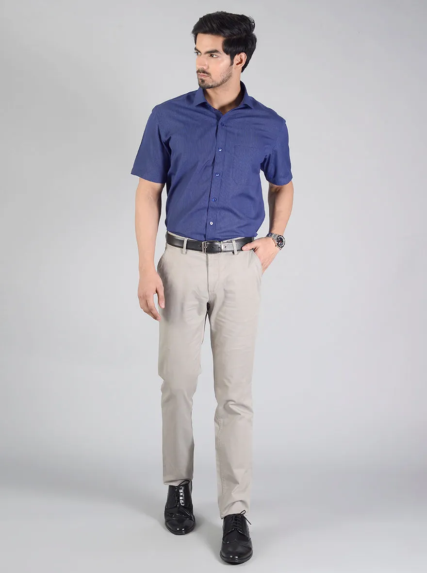 Light Grey Self Textured Slim Fit Casual Trouser | JadeBlue