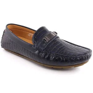 Men “NAOR” Textured Buckle Stitch Detail Loafer Shoes