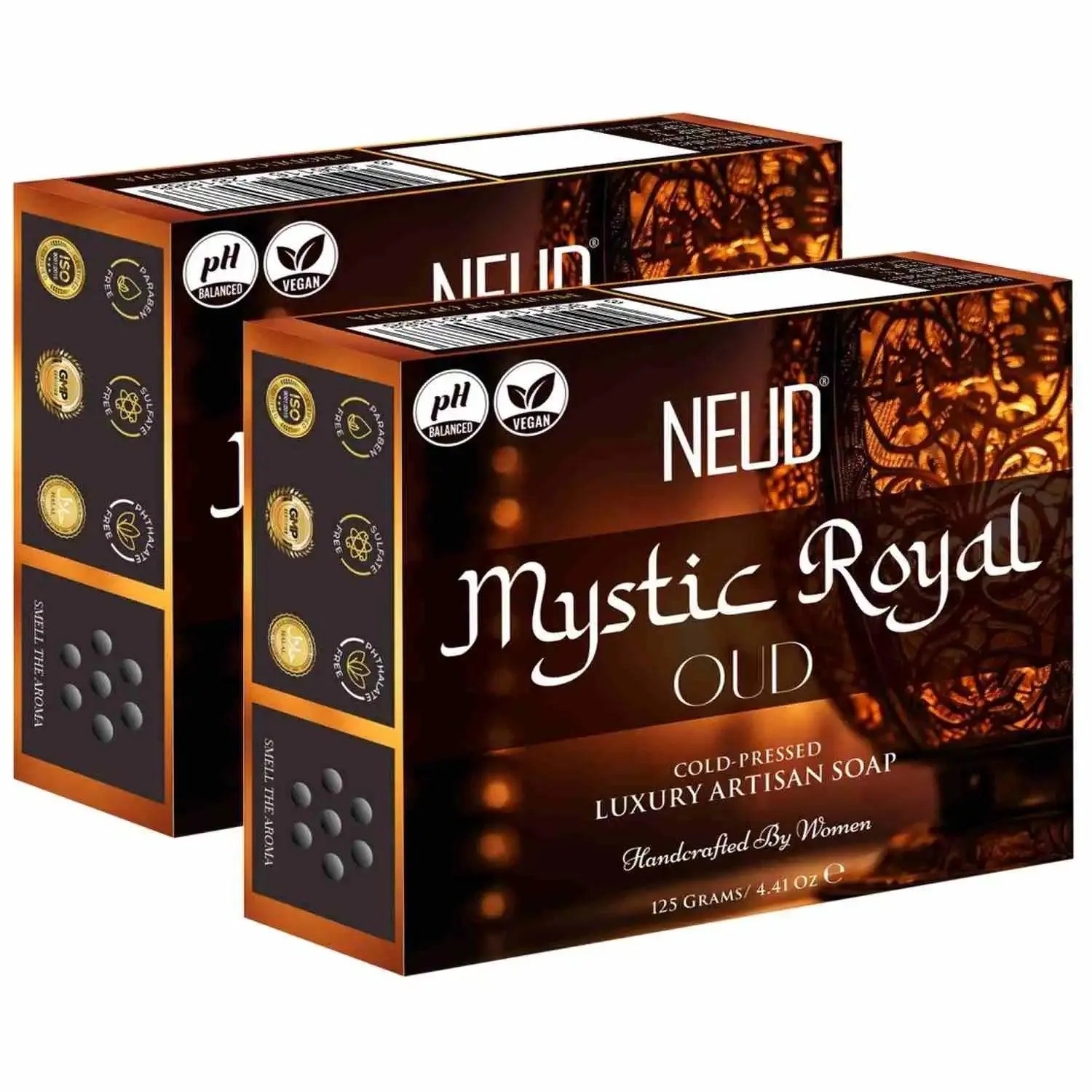 NEUD Mystic Royal Oud Luxury Artisan pH Balanced Cold-Pressed Handmade Soap 125g With Oudh and Gul Banafsha