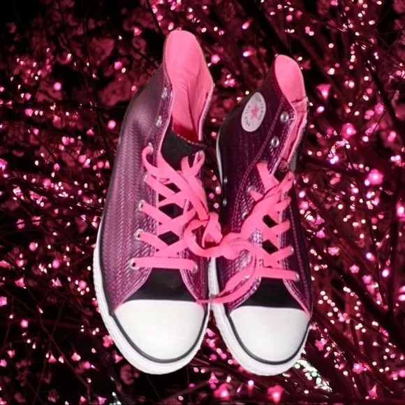 NIB Converse Pink Metallic Woven High Tops