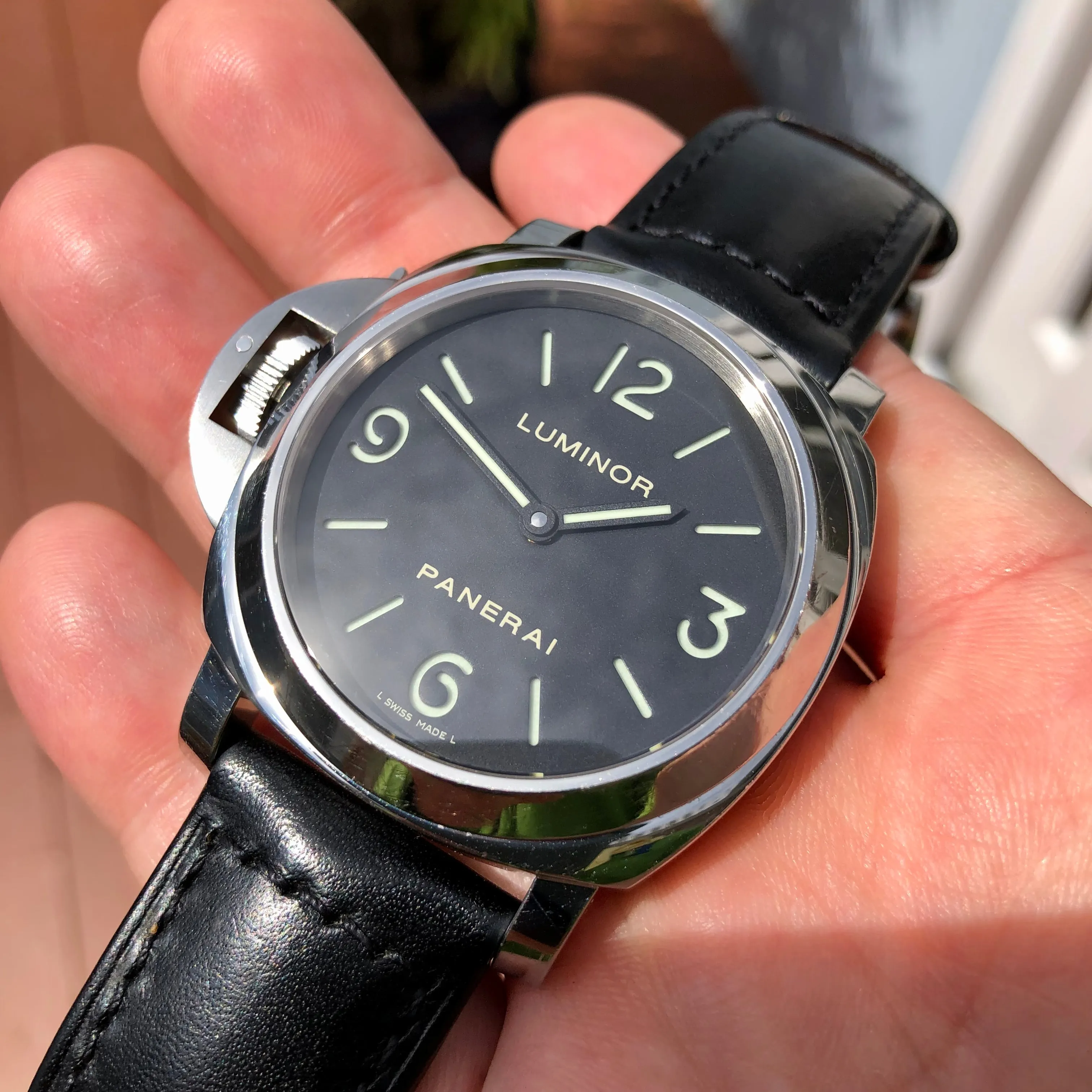 Panerai Luminor PAM 219 Base 44mm Steel Left Hand Sandwich Dial Manual Wind Wristwatch with Box and Papers