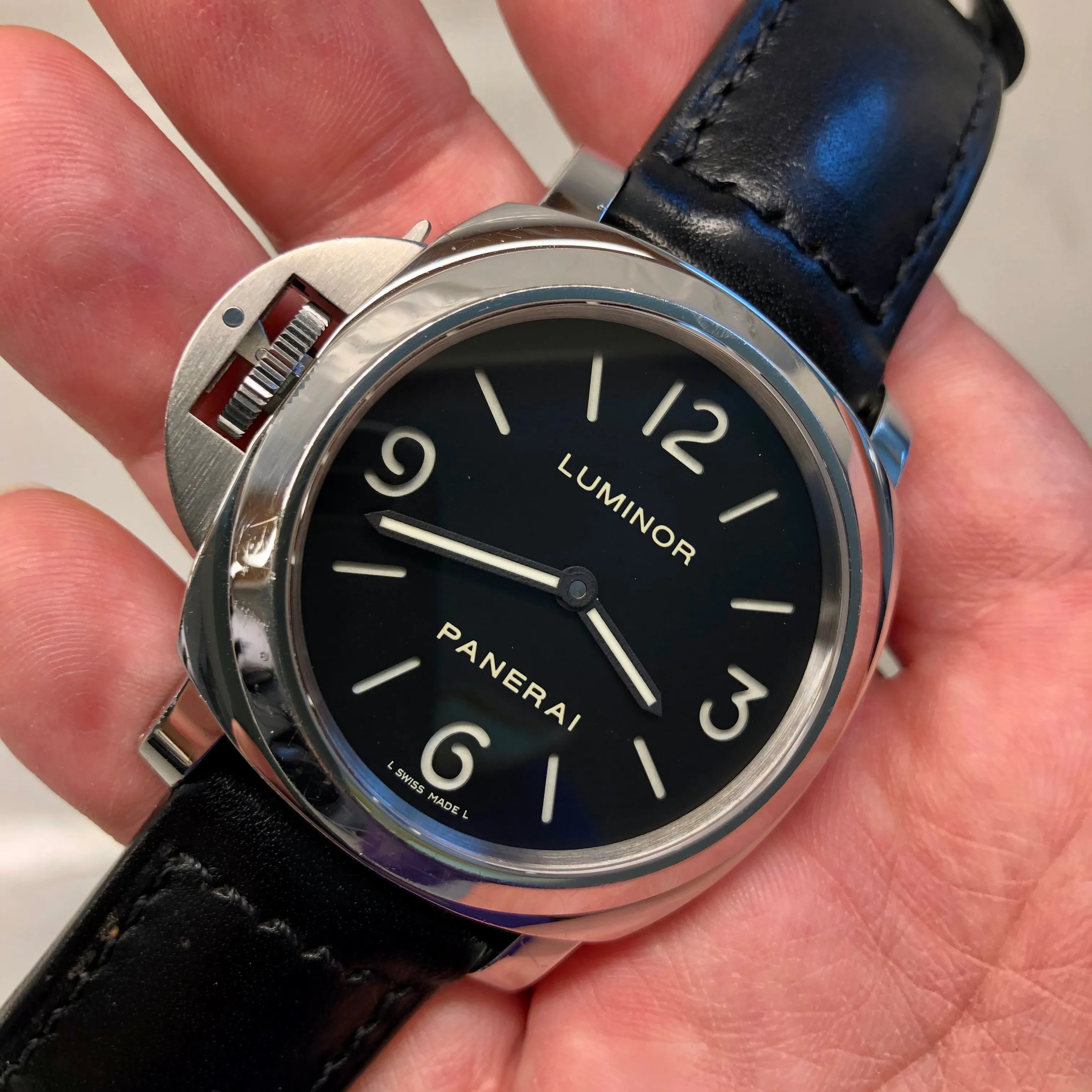 Panerai Luminor PAM 219 Base 44mm Steel Left Hand Sandwich Dial Manual Wind Wristwatch with Box and Papers