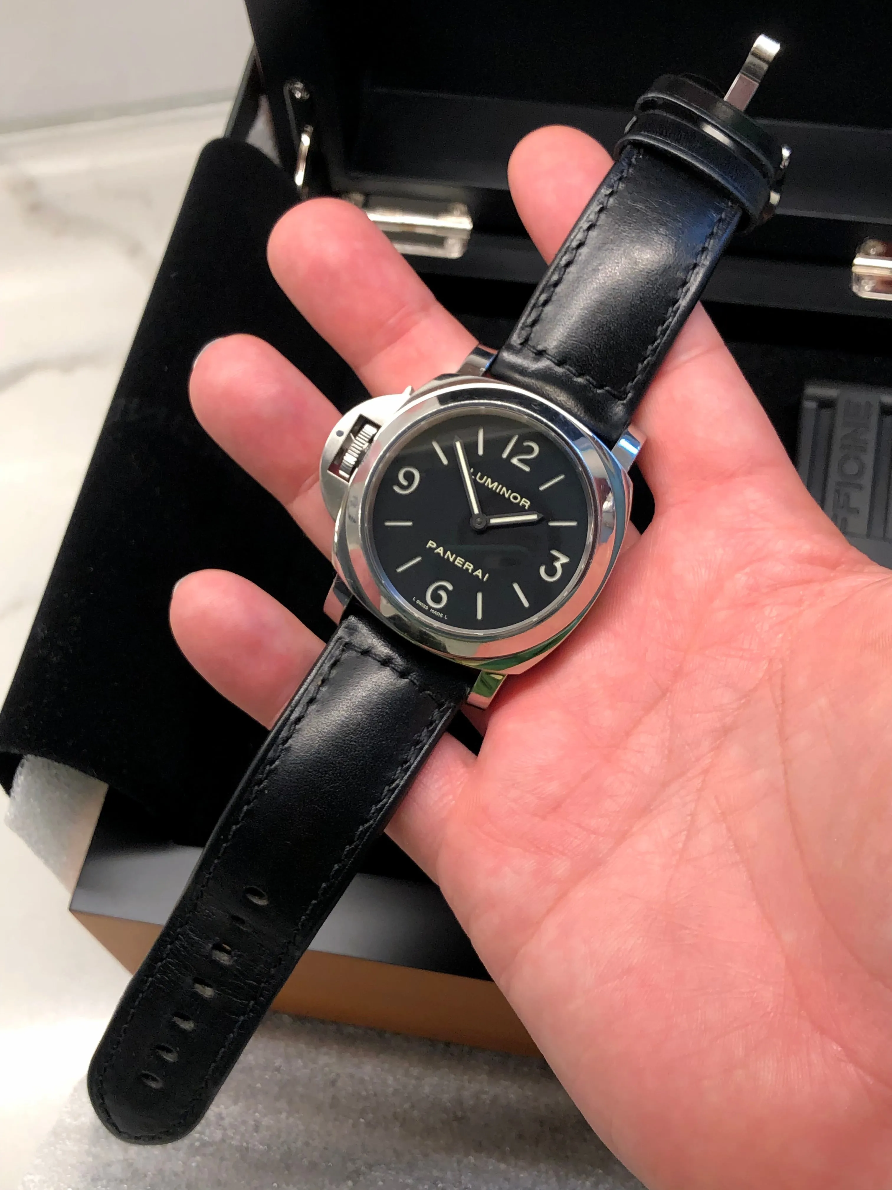 Panerai Luminor PAM 219 Base 44mm Steel Left Hand Sandwich Dial Manual Wind Wristwatch with Box and Papers