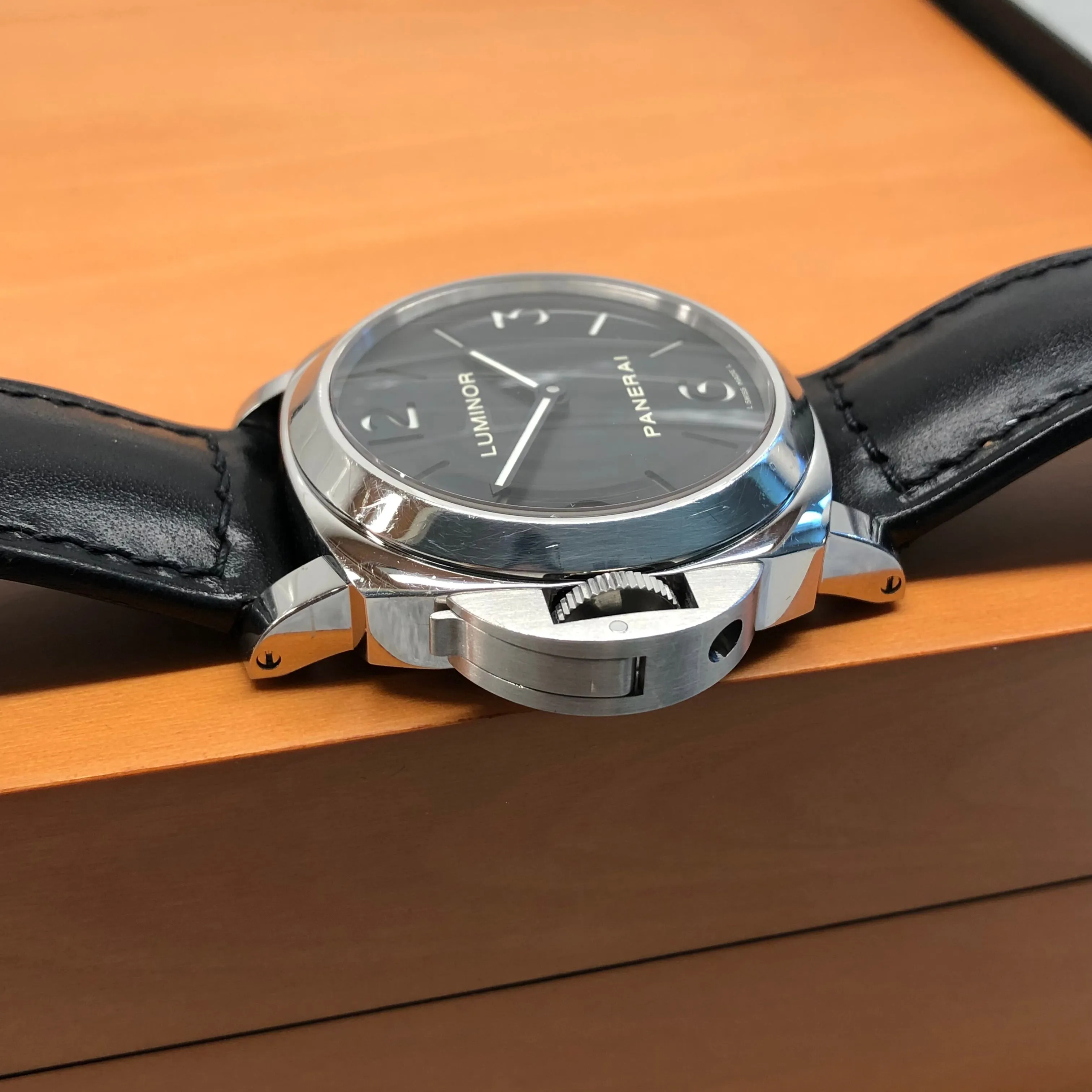 Panerai Luminor PAM 219 Base 44mm Steel Left Hand Sandwich Dial Manual Wind Wristwatch with Box and Papers