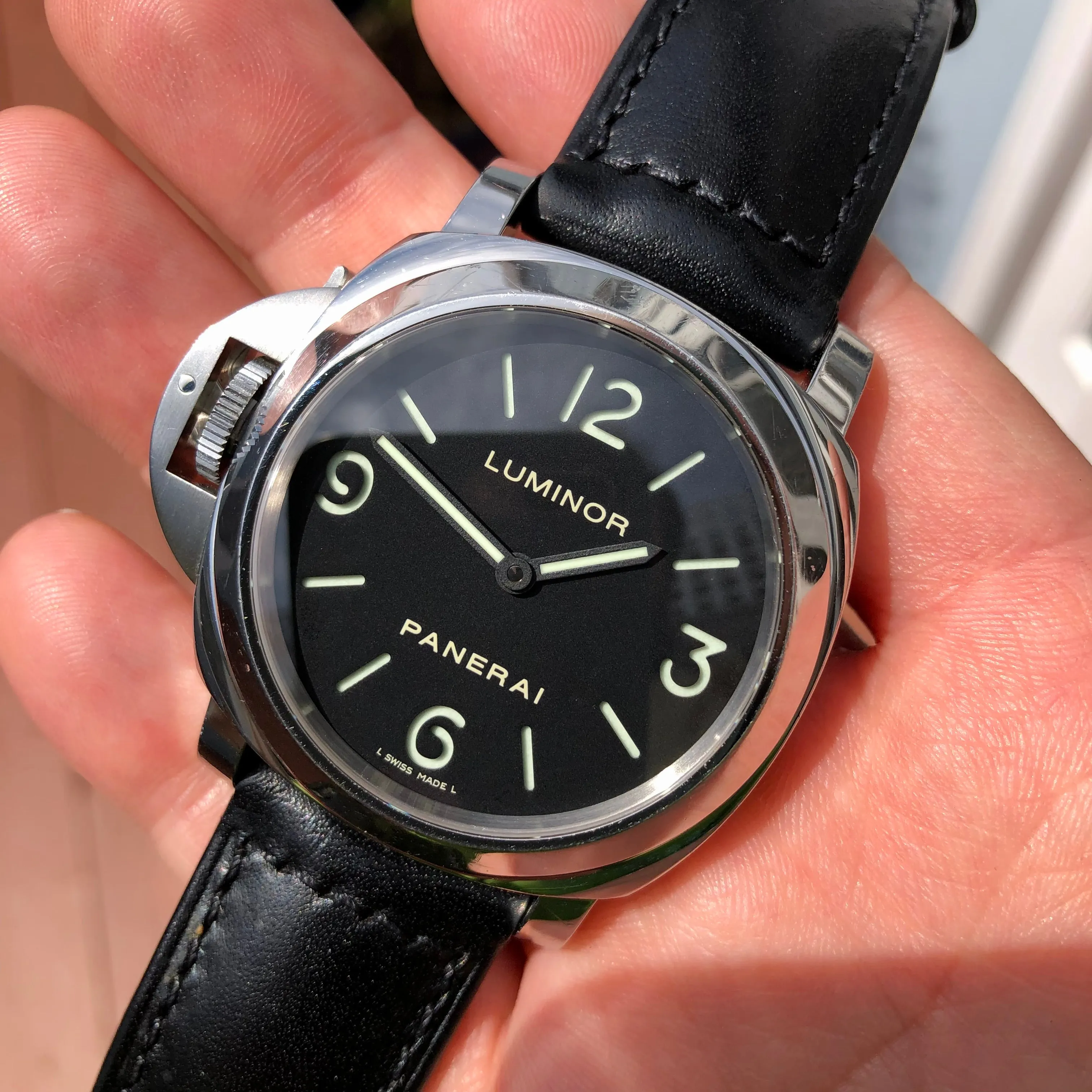 Panerai Luminor PAM 219 Base 44mm Steel Left Hand Sandwich Dial Manual Wind Wristwatch with Box and Papers
