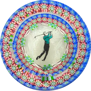 Perthshire Paperweights 1987 Golfer on Upset Muslin Complex Concentric Millefiori