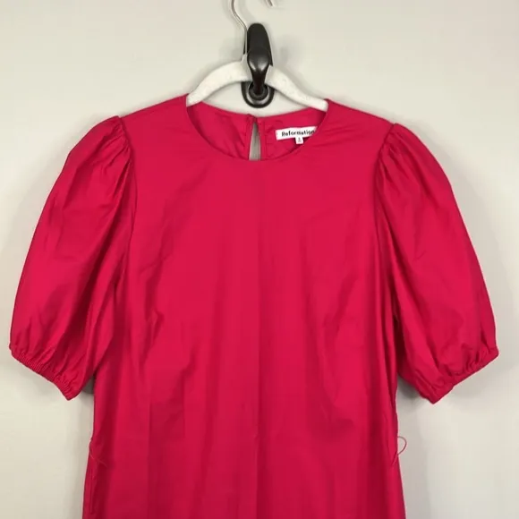 Reformation Rita pink puff sleeve midi dress