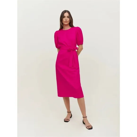 Reformation Rita pink puff sleeve midi dress