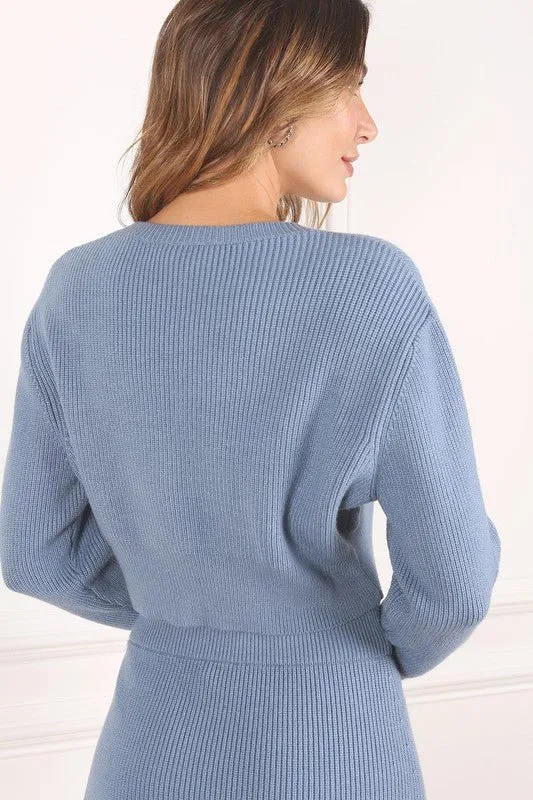 Ribbed Knit Top And Skirt Set