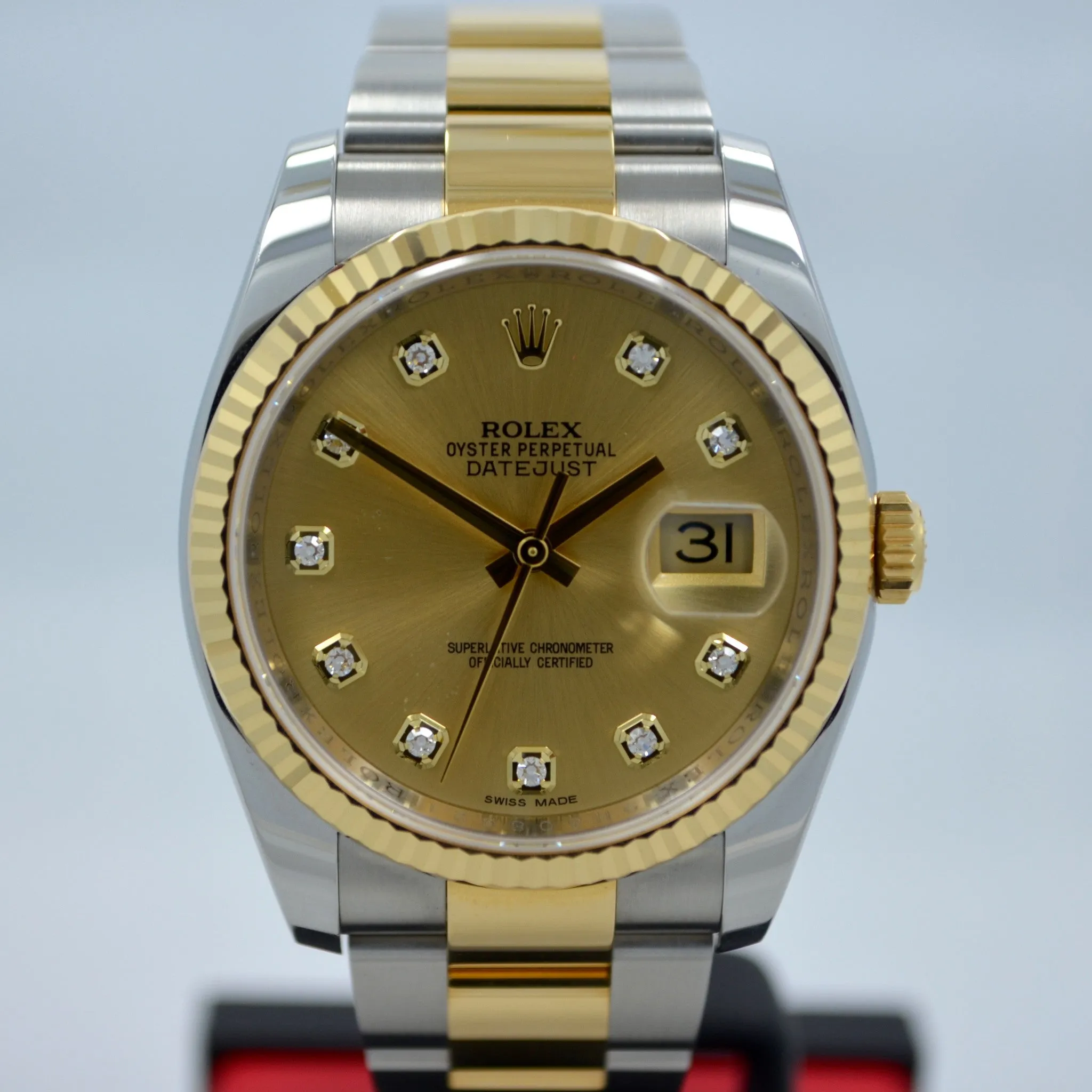 Rolex Datejust 116233 Champagne Diamond Oyster Two Tone Steel Gold Watch 2015
