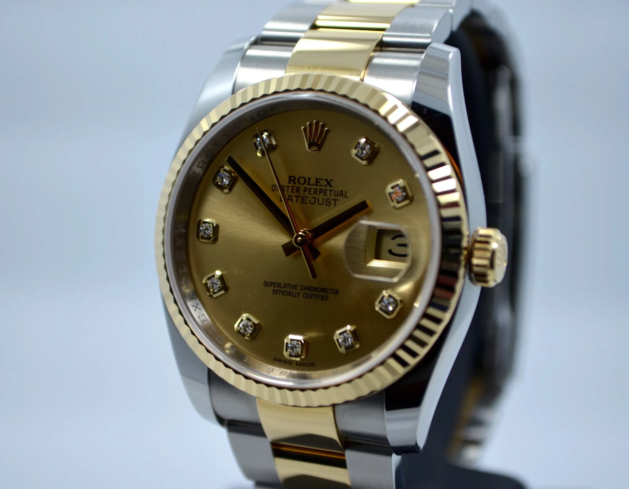 Rolex Datejust 116233 Champagne Diamond Oyster Two Tone Steel Gold Watch 2015