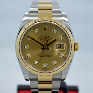 Rolex Datejust 116233 Champagne Diamond Oyster Two Tone Steel Gold Watch 2015