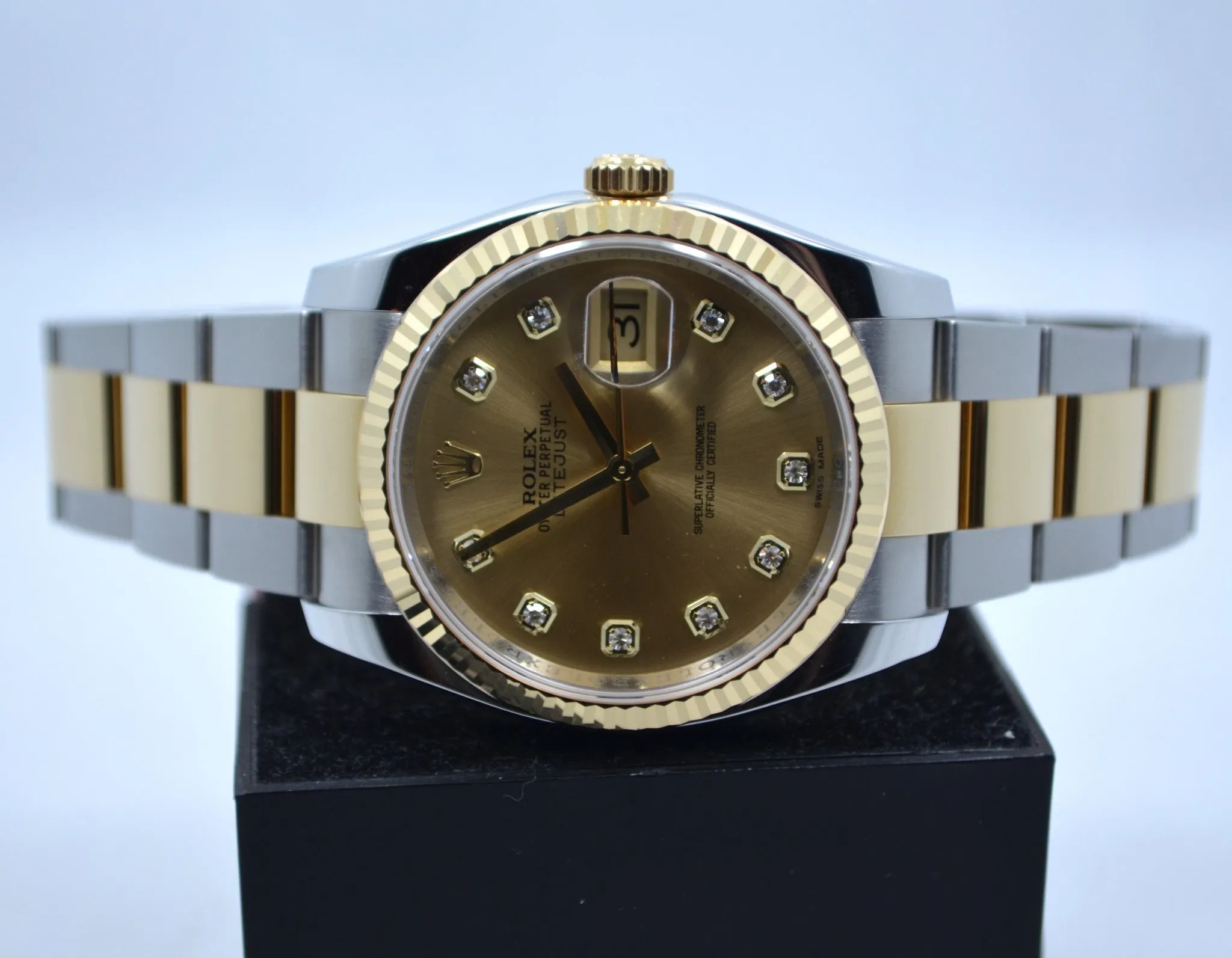 Rolex Datejust 116233 Champagne Diamond Oyster Two Tone Steel Gold Watch 2015