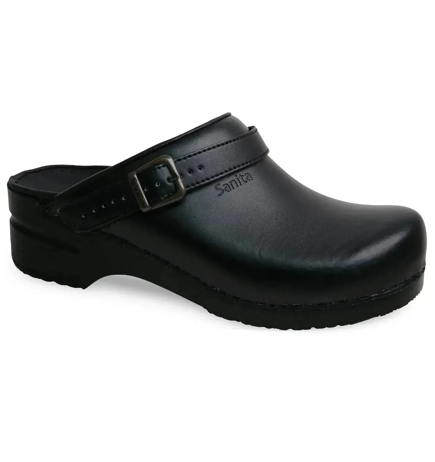 Sanita Women's Black Leather Chef Clog
