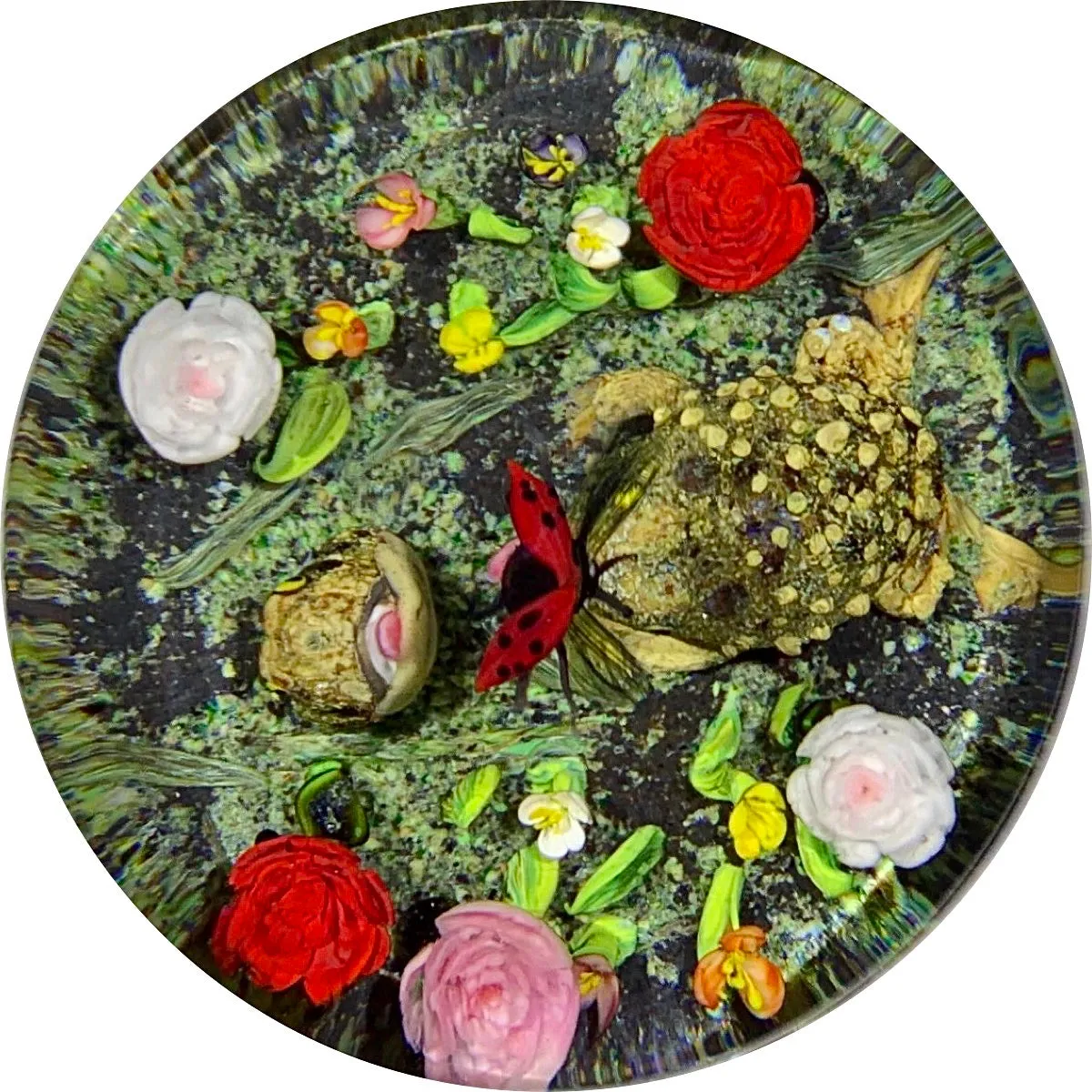 Super Magnum Rick Ayotte 1998 "A Narrow Escape" Toads in the Rose Garden With Hovering Ladybug