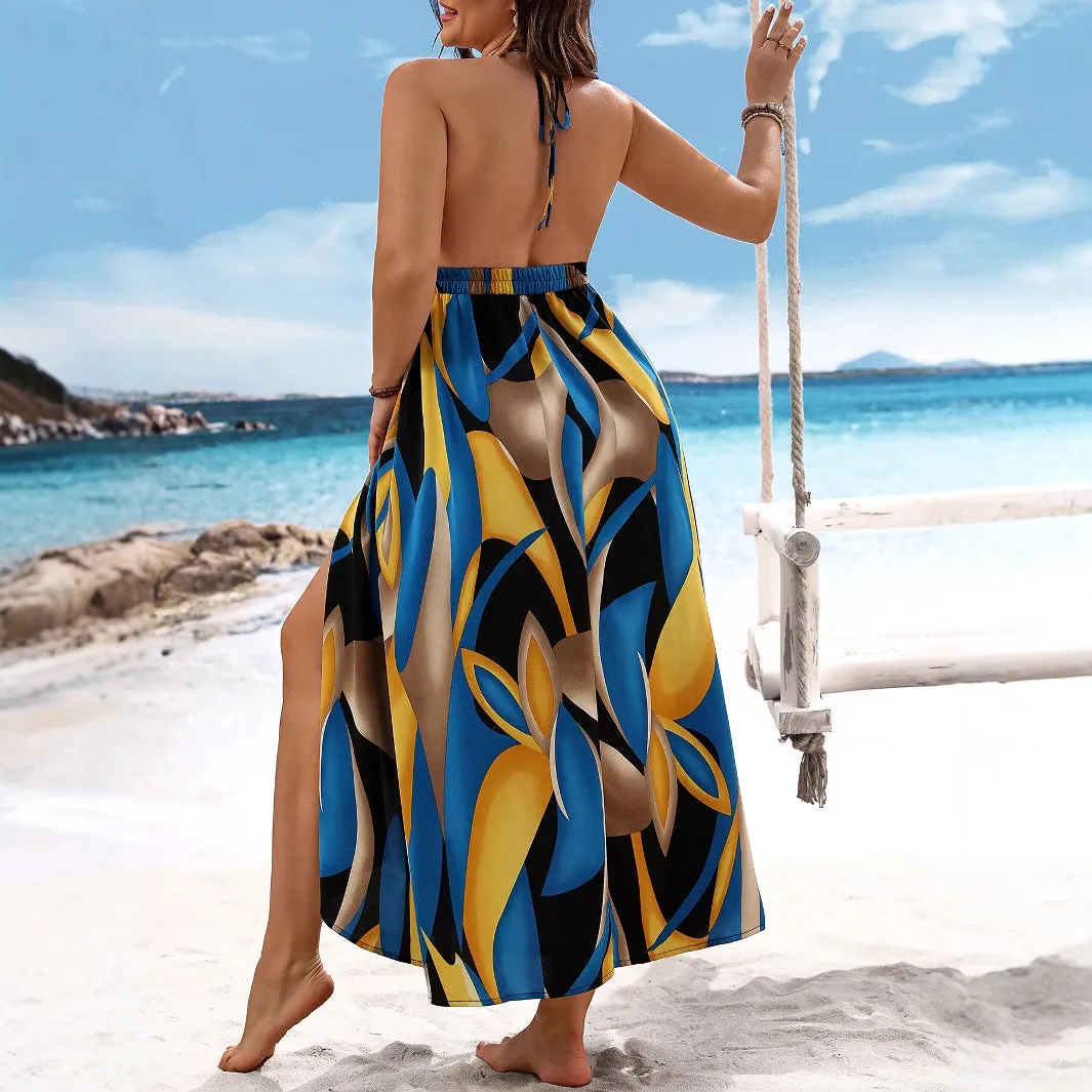Tropical Breeze Printed Plus Size Beach Strap Dress for Effortless Elegance