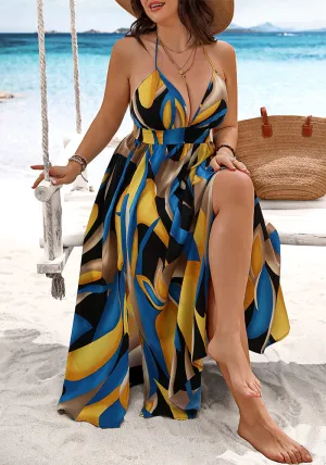 Tropical Breeze Printed Plus Size Beach Strap Dress for Effortless Elegance