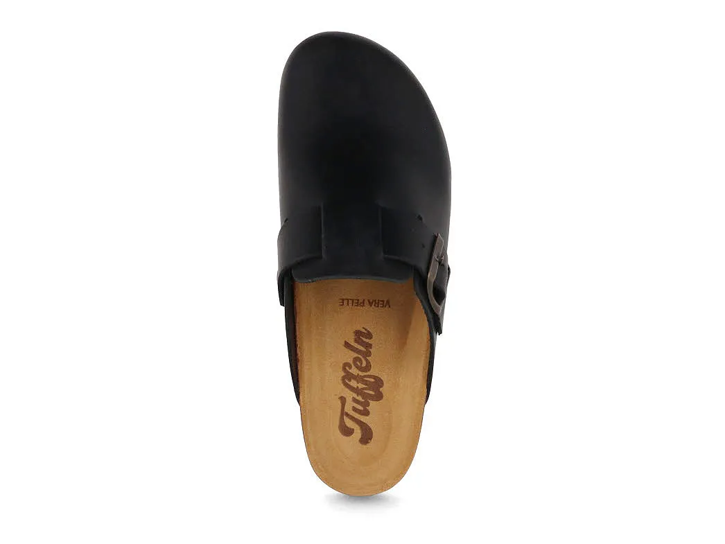 Tuffeln® Unisex Leather Clogs with Fastener «Helgoland», antracite