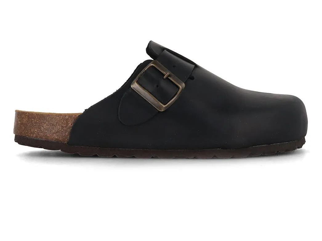 Tuffeln® Unisex Leather Clogs with Fastener «Helgoland», antracite