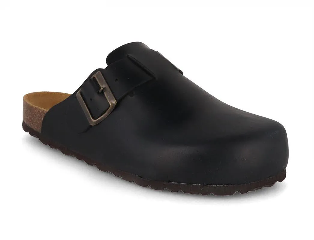 Tuffeln® Unisex Leather Clogs with Fastener «Helgoland», antracite
