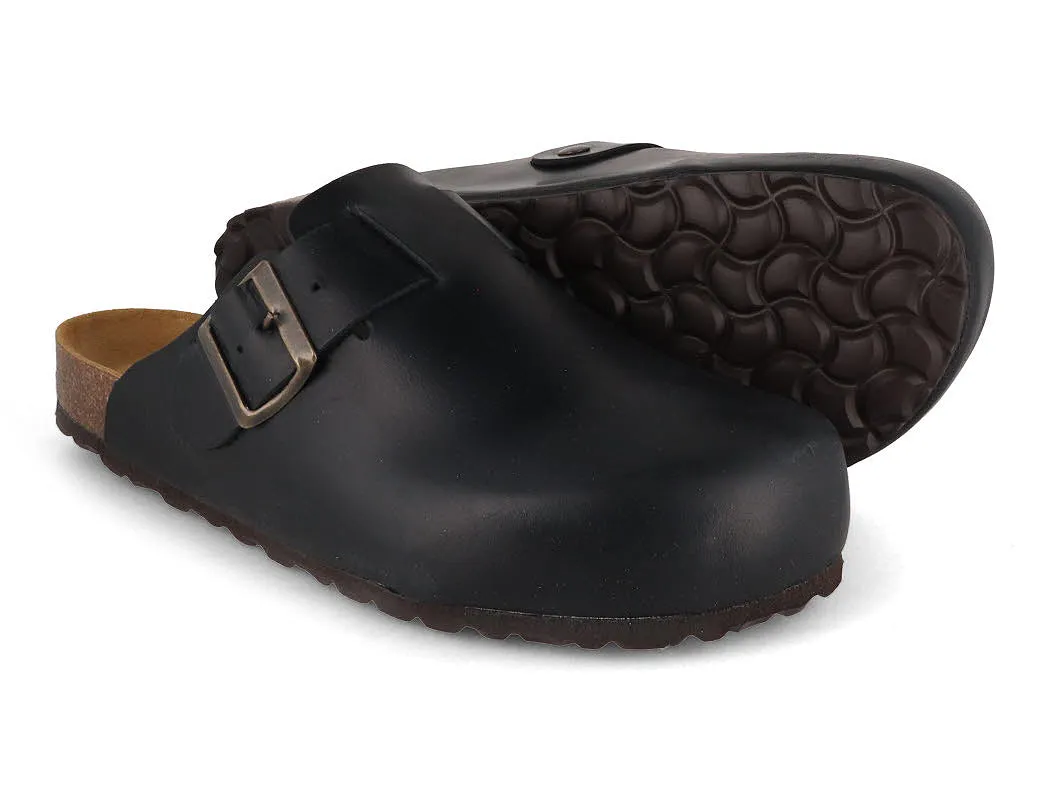 Tuffeln® Unisex Leather Clogs with Fastener «Helgoland», antracite