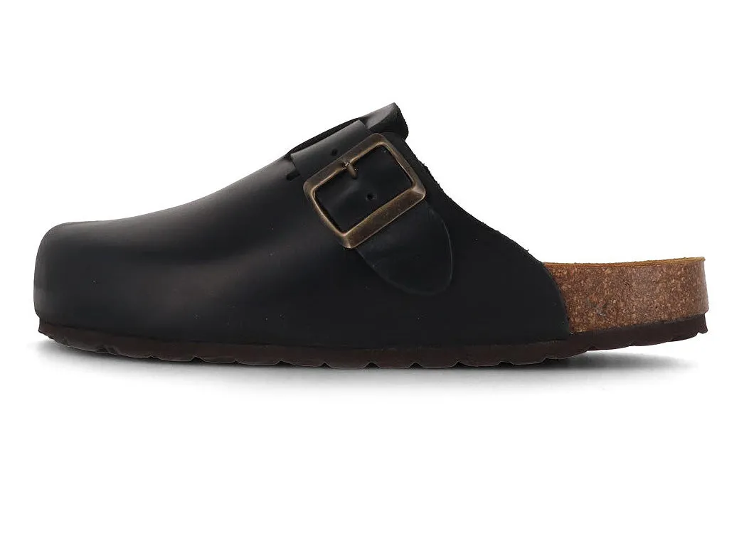 Tuffeln® Unisex Leather Clogs with Fastener «Helgoland», antracite