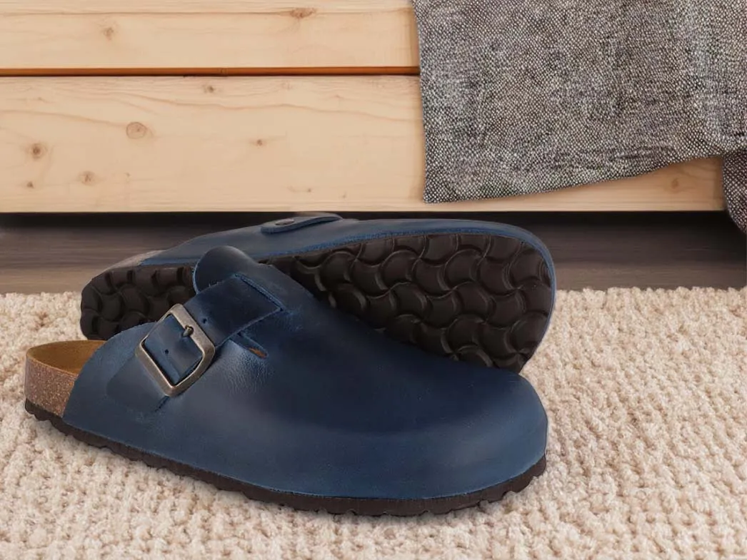 Tuffeln® Unisex Leather Clogs with Fastener «Helgoland», limnea blue