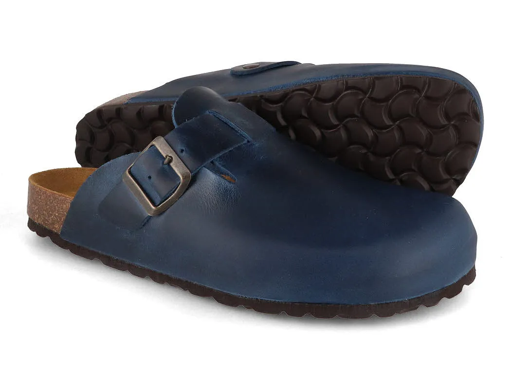 Tuffeln® Unisex Leather Clogs with Fastener «Helgoland», limnea blue