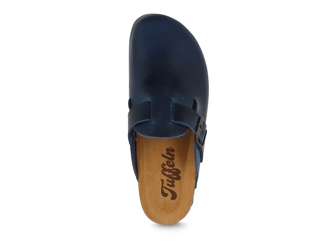 Tuffeln® Unisex Leather Clogs with Fastener «Helgoland», limnea blue