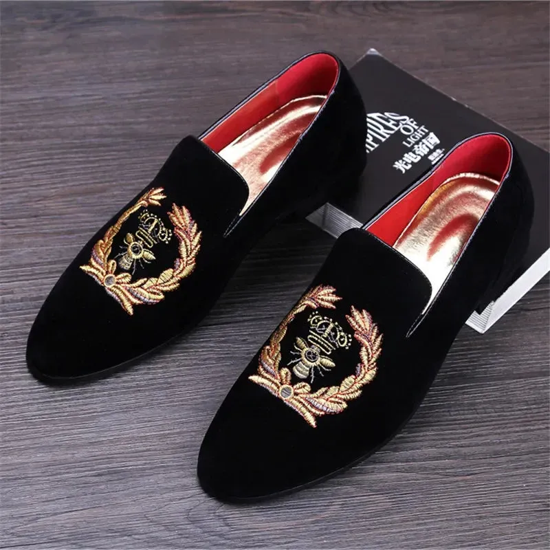 Velvet loafers with embroidered emblem