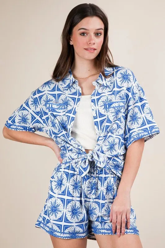 VERY J Tropical Printed Shirt Top and Shorts Set